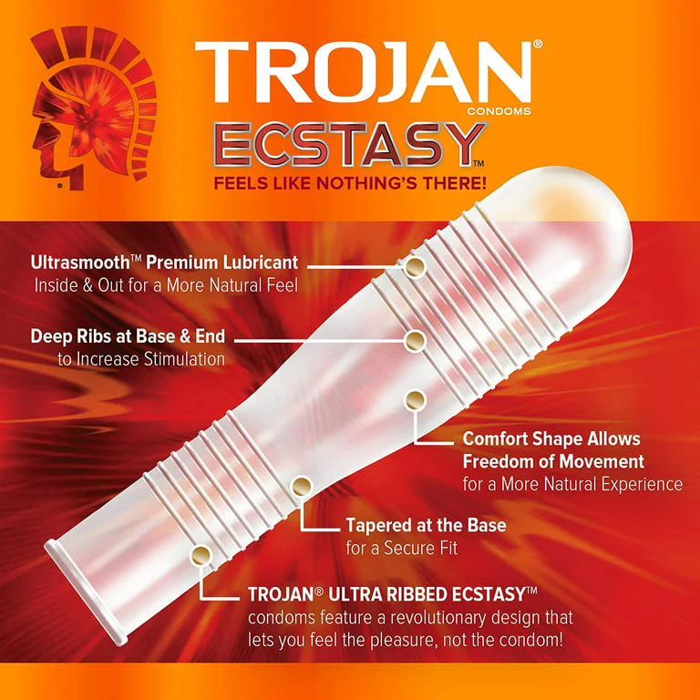 Trojan Ecstasy Lubricated Latex Condoms - 10 pk - Image 3