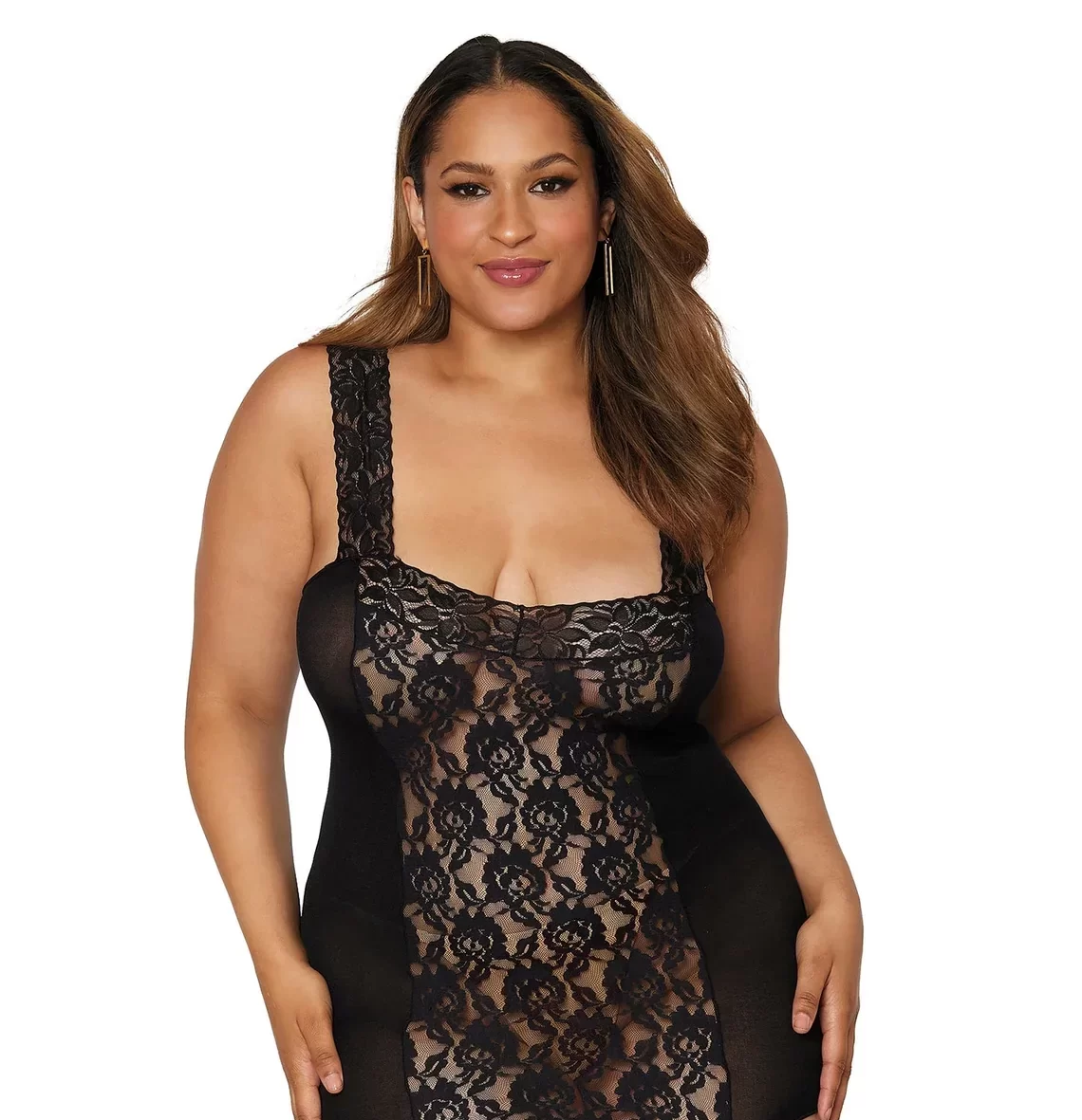Rose Lace Gartered Bodystocking, Black, Queen O/S - Image 5