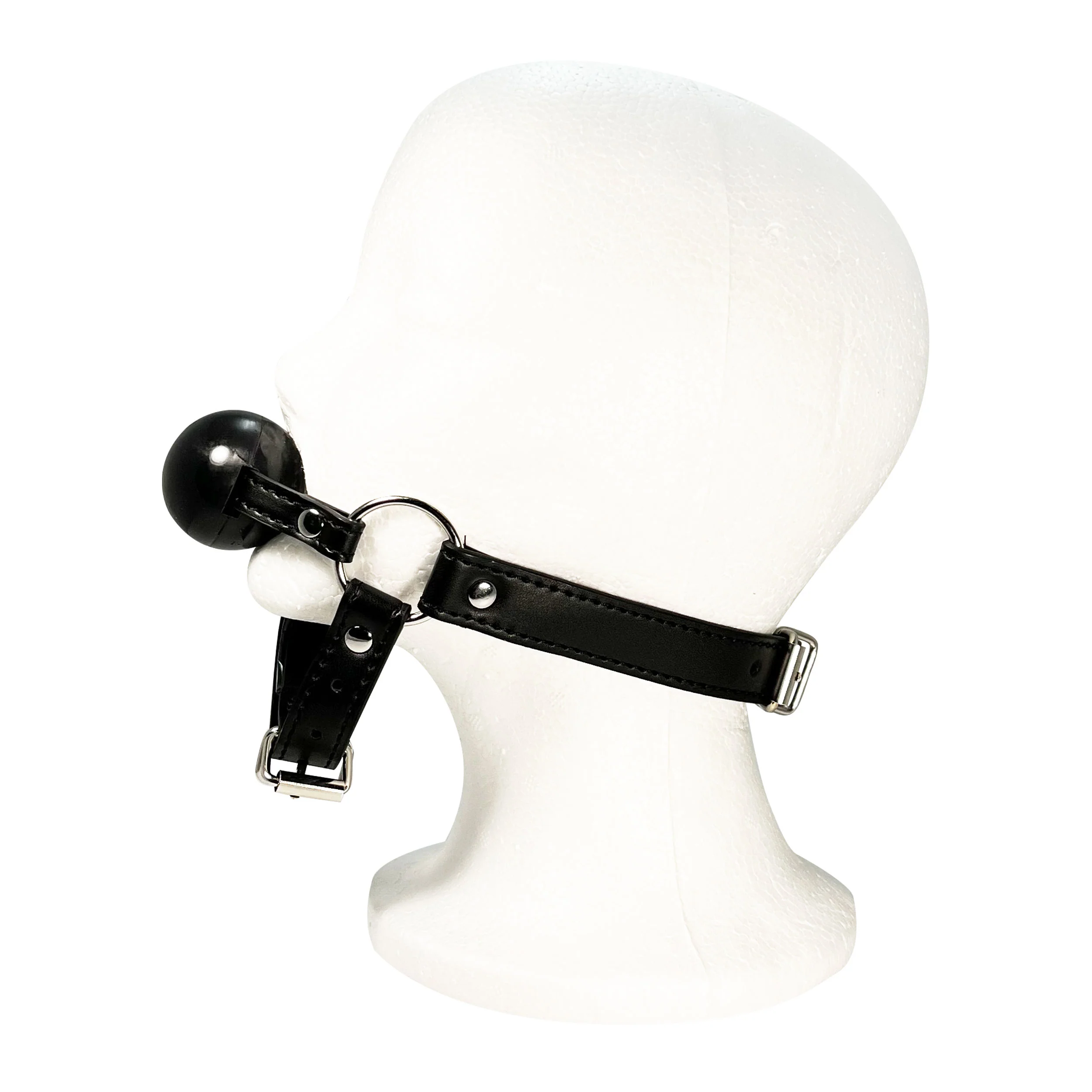 Rubber Ball Gag with Chin Strap by Fetish Pleasure Play in Black - Image 2