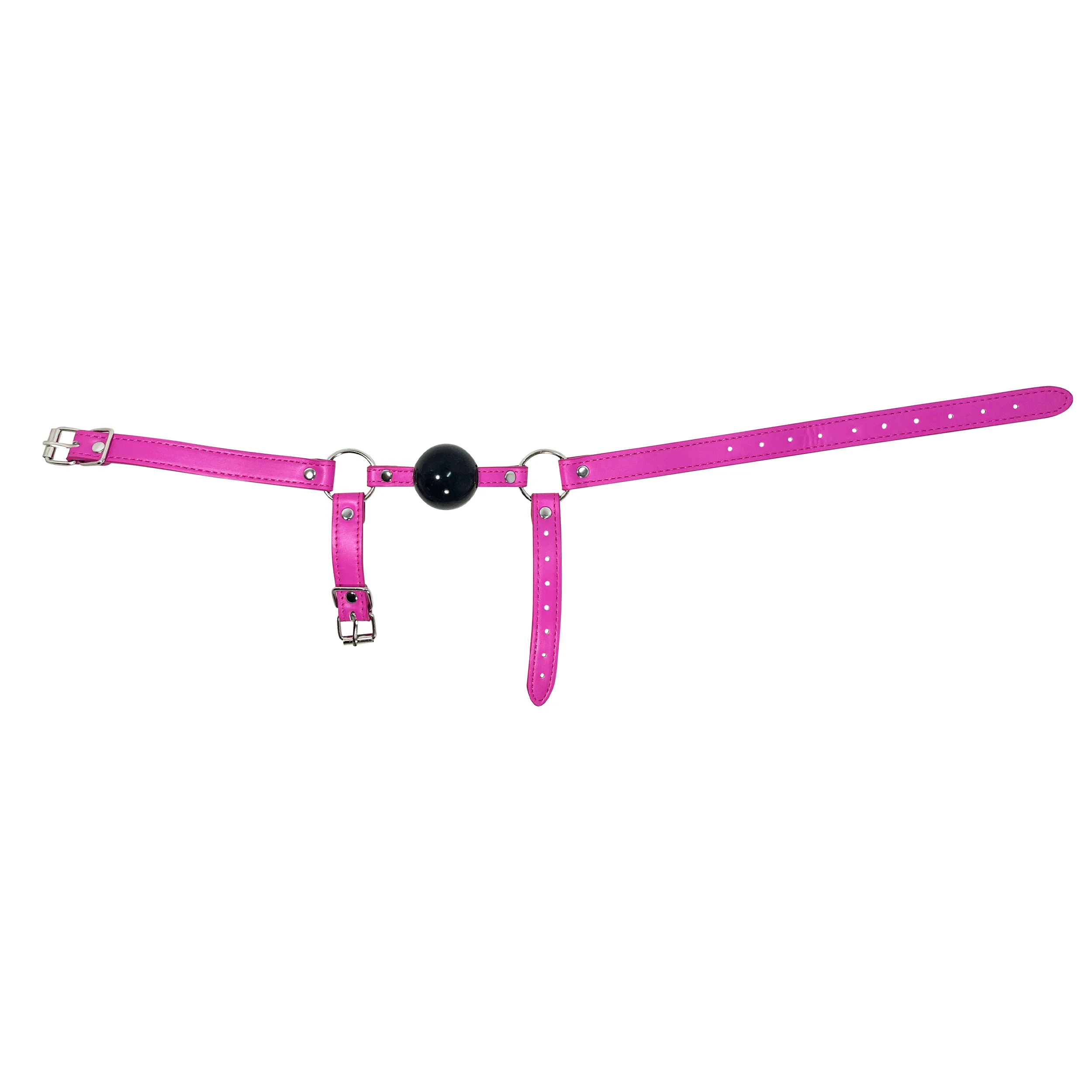 Rubber Ball Gag with Chin Strap by Fetish Pleasure Play in Pink - Image 4