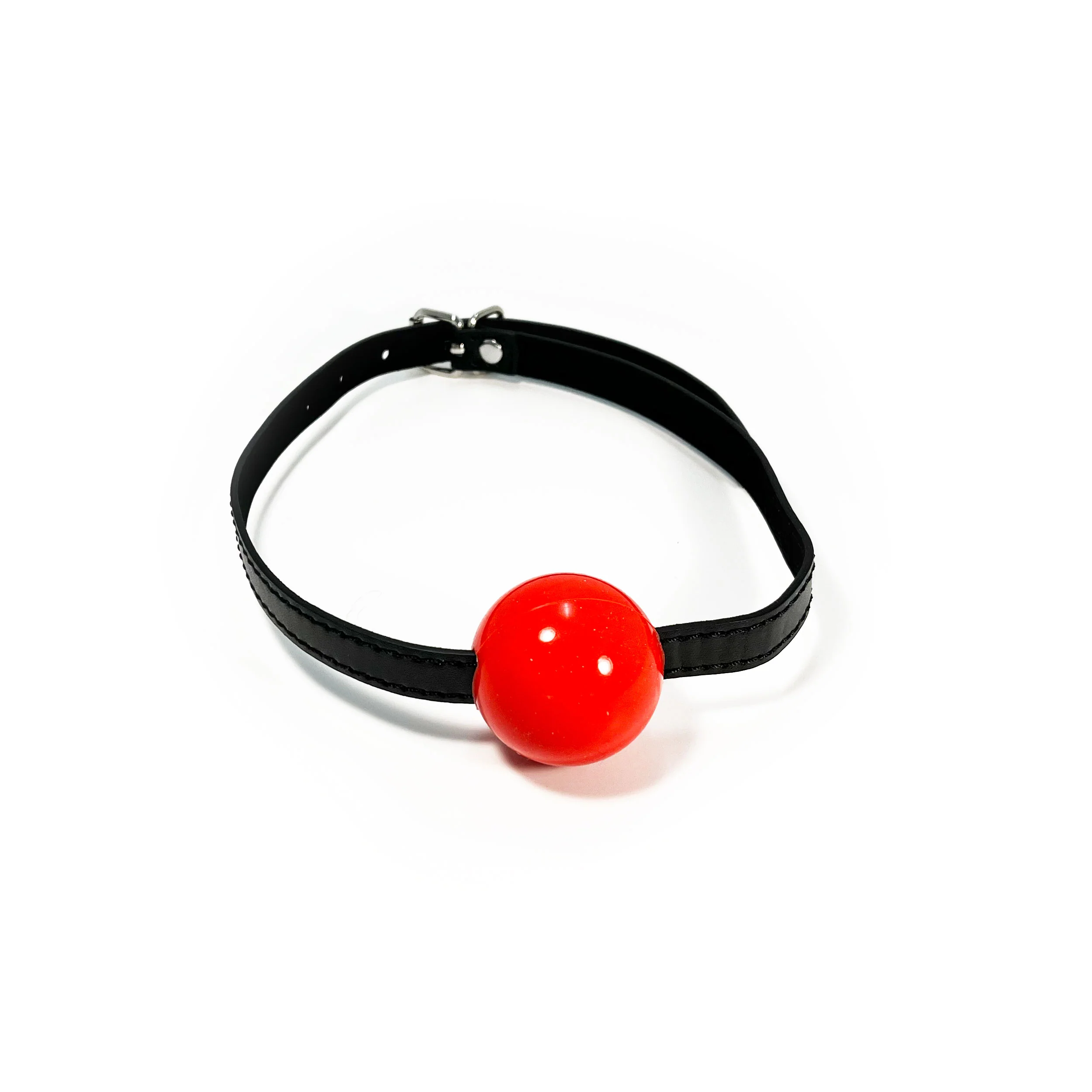 Rubber Ball Gag with Faux Leather Adjustable Strap by Fetish Pleasure Play in Red and Black