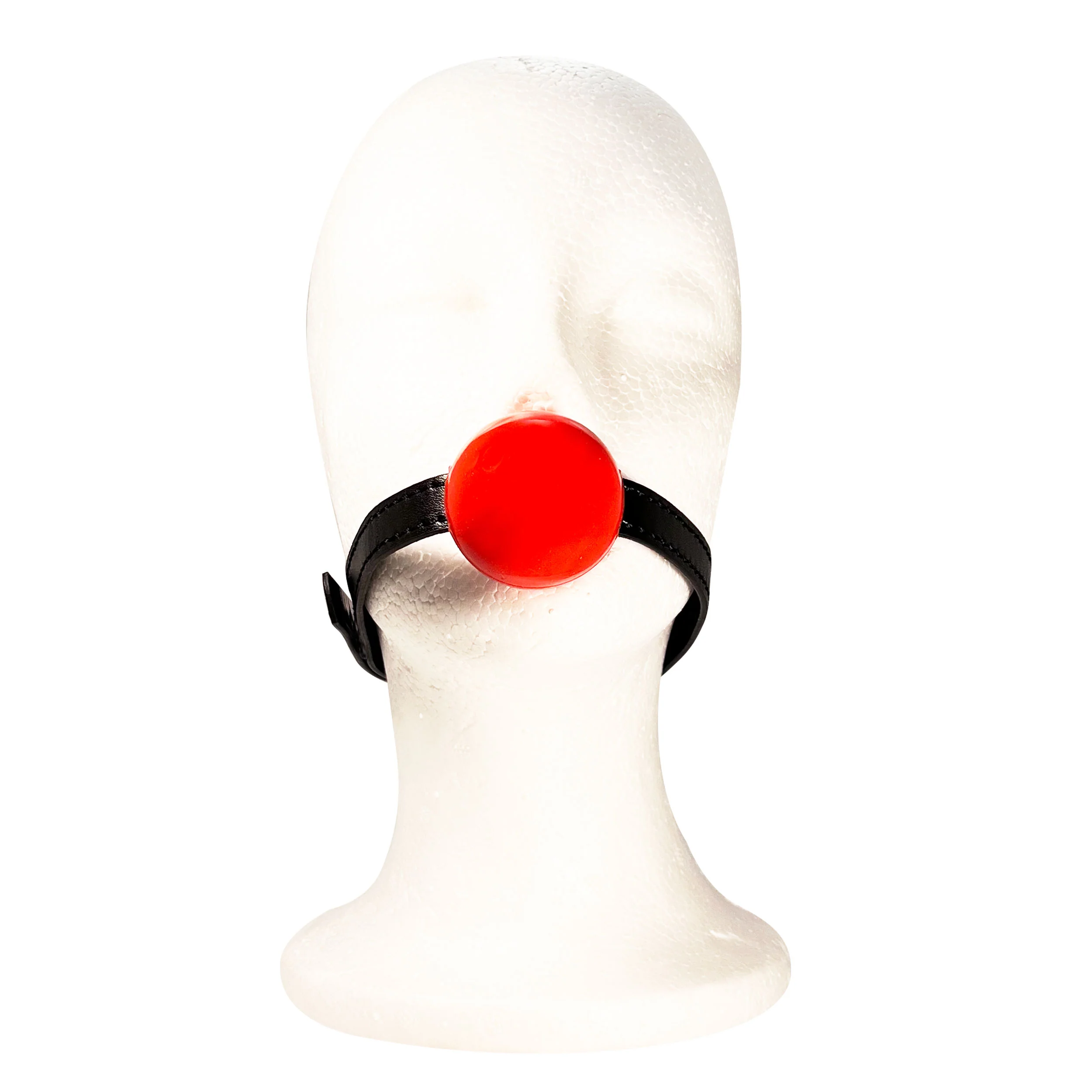 Rubber Ball Gag with Faux Leather Adjustable Strap by Fetish Pleasure Play in Red and Black - Image 2