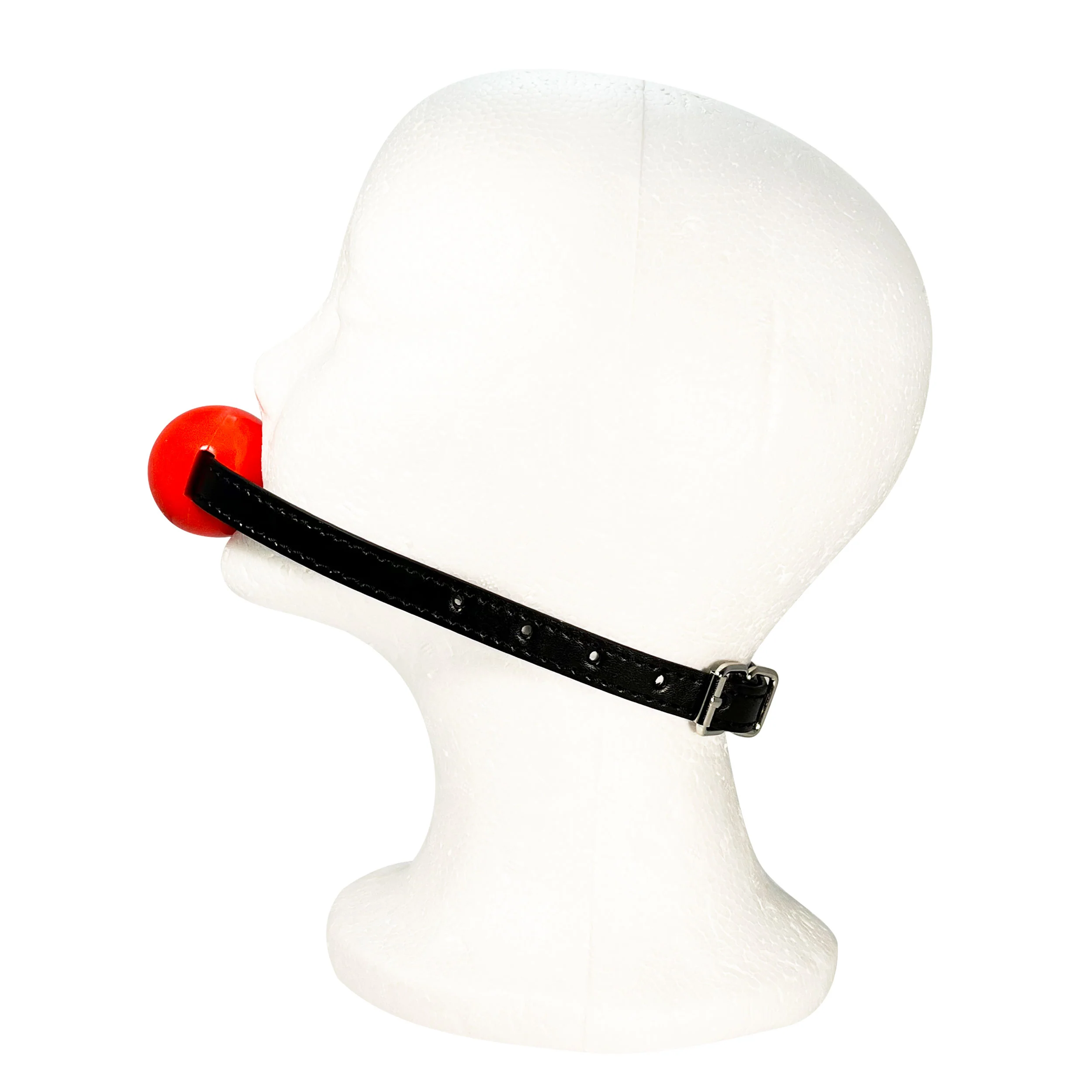 Rubber Ball Gag with Faux Leather Adjustable Strap by Fetish Pleasure Play in Red and Black - Image 3
