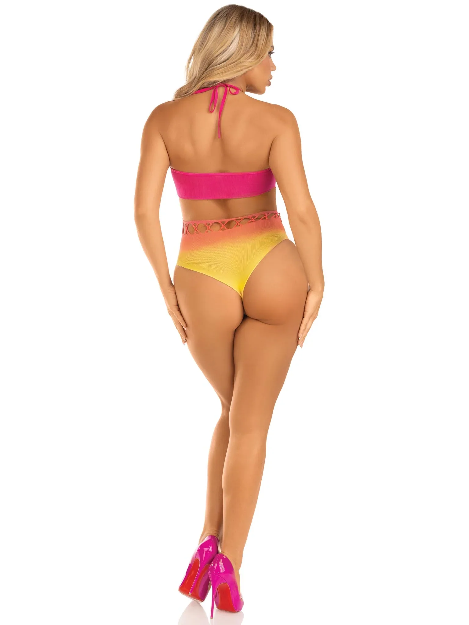 Seamless Ombre Halter Bodysuit, Sunset, One Size - Image 5