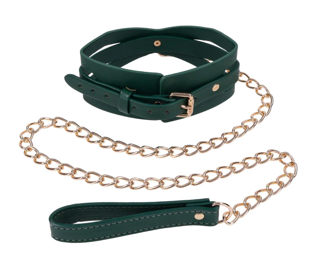 Sex & Mischief Indica Cutout Collar & Leash in Emerald Green