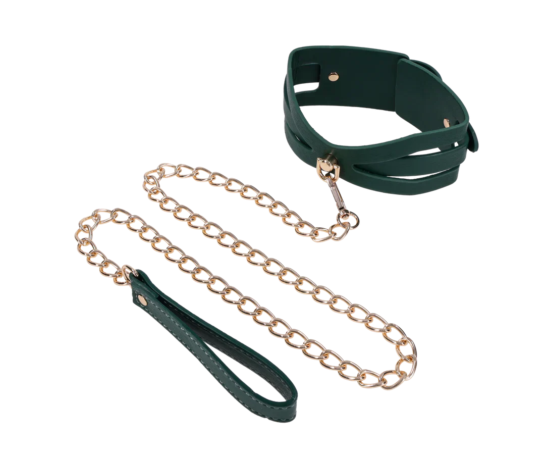 Sex & Mischief Indica Cutout Collar & Leash in Emerald Green - Image 2