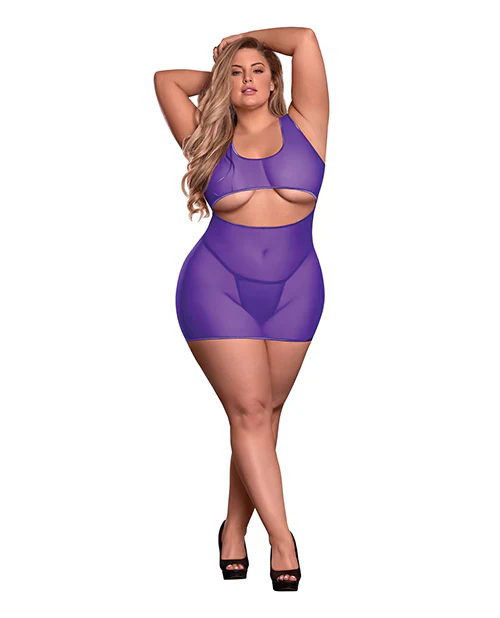 Sheer Purple Cutout Dress and Crotchless G-String Set Queen O/S - Image 3