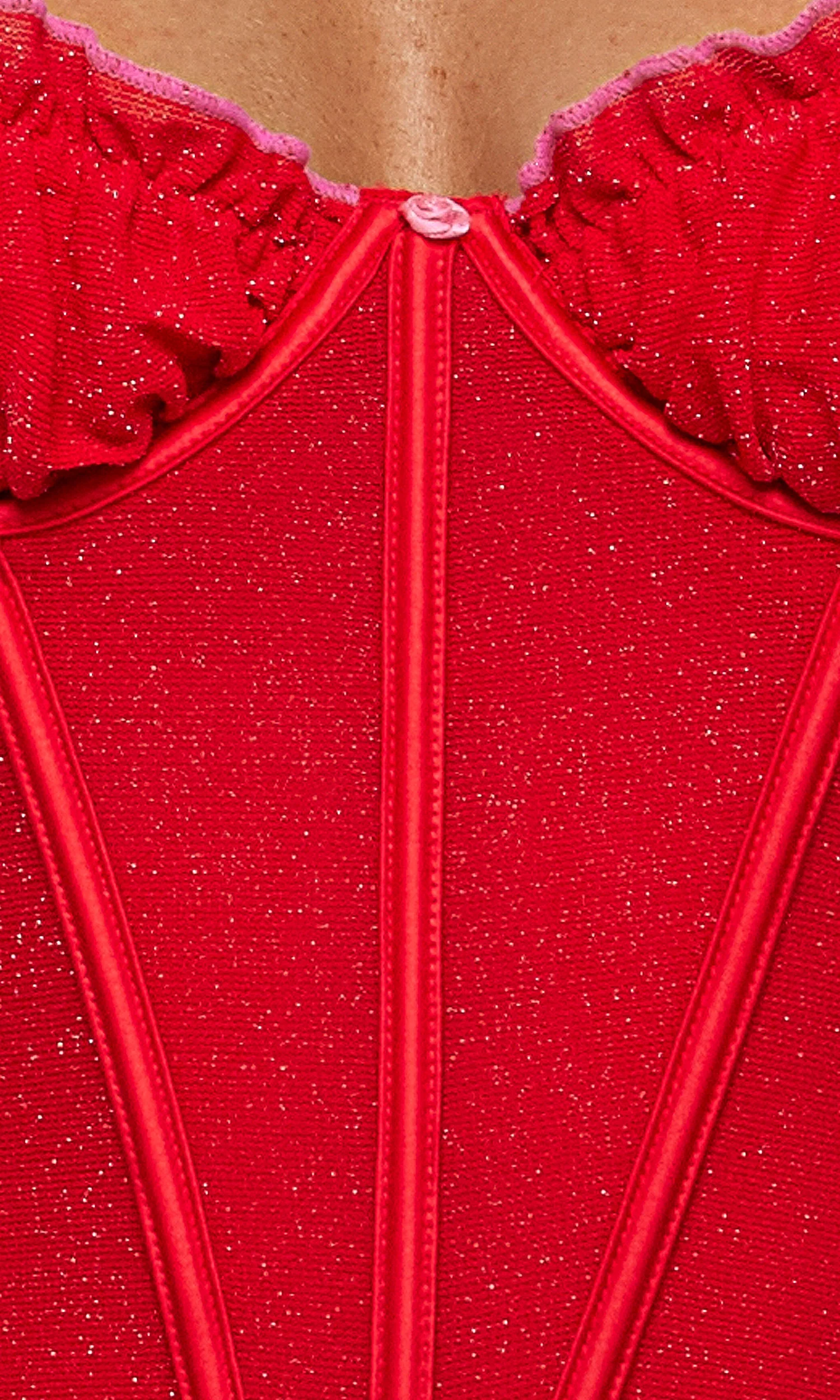 Shimmer Nights Ruched Bustier & Shorts Set, Red - Image 4