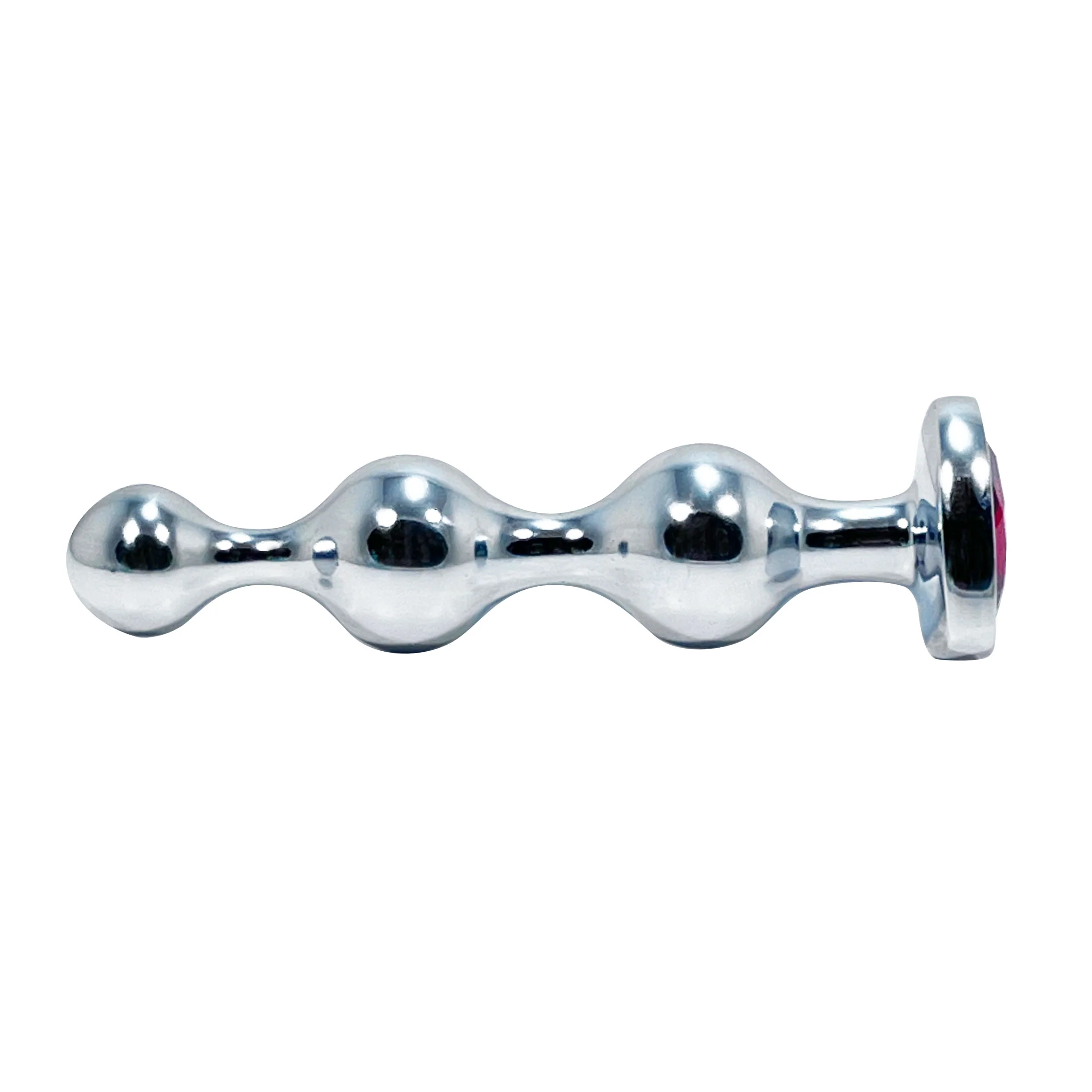 Silver Beaded Medium Butt Plug by Fetish Pleasure Play with Red Jewel - Image 2