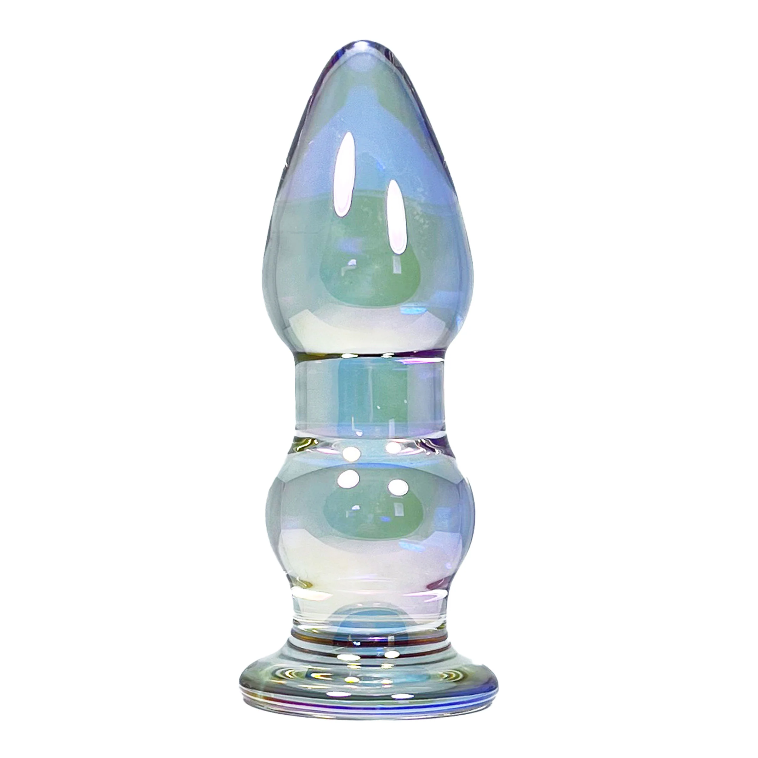Small Double Bulb Glass Butt Plug by Glass Pleasure Play in Teal