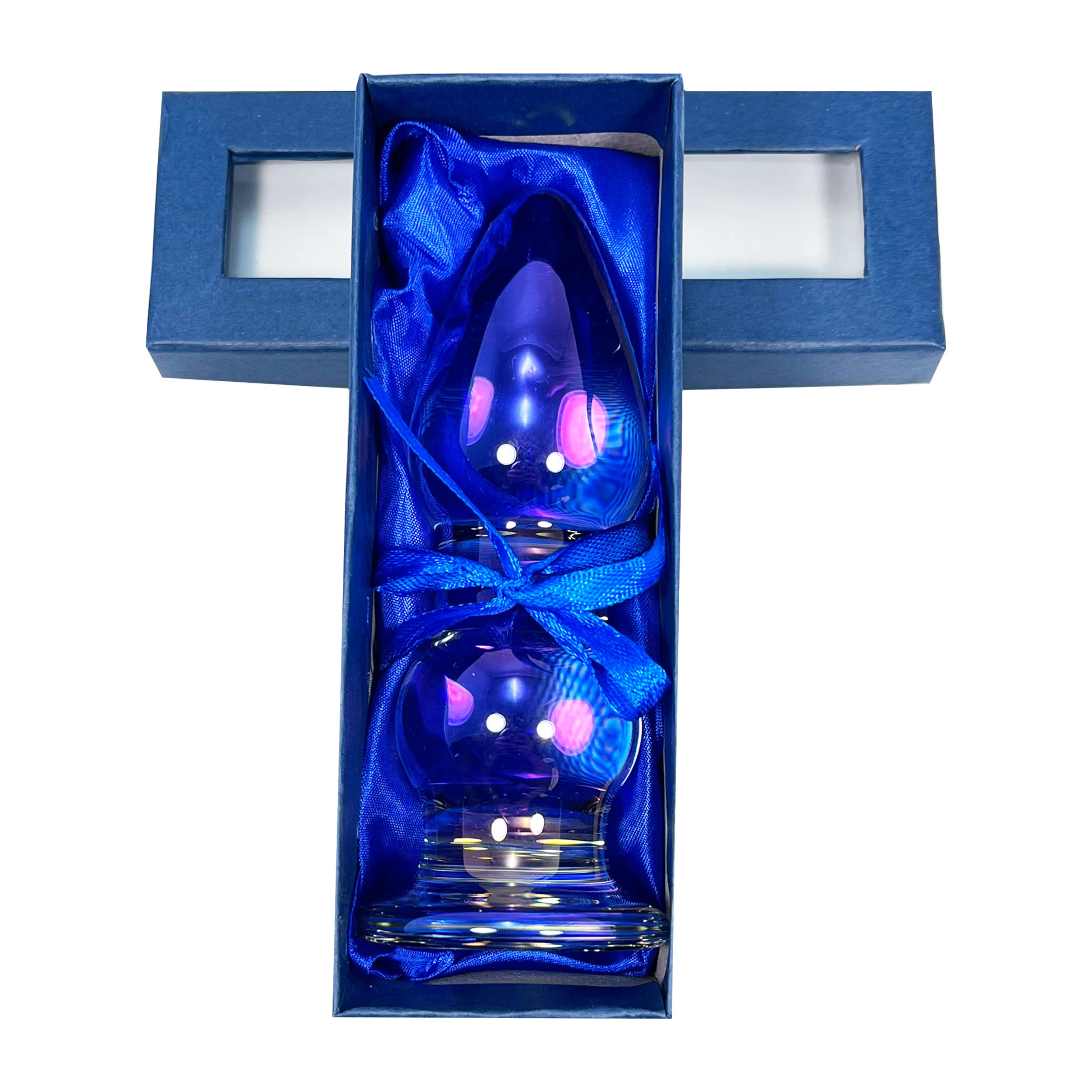 Small Double Bulb Glass Butt Plug by Glass Pleasure Play in Teal - Image 2