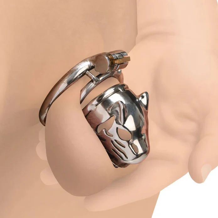 Stainless-Steel Caged Cougar Locking Chastity Cage - Image 3