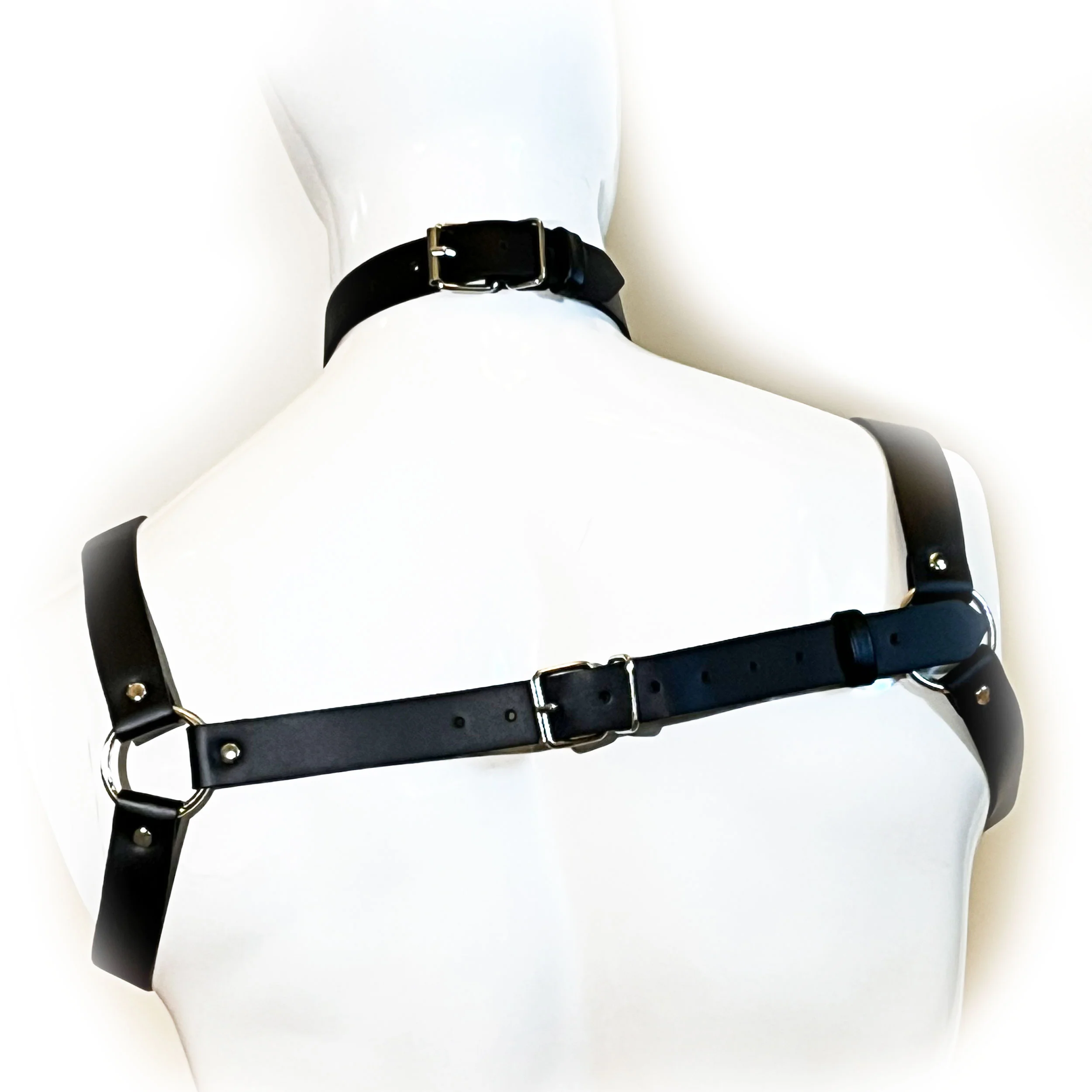 Suspender Strap, Collar and Half Chest Harness by Fetish Pleasure Play in Black - Image 2