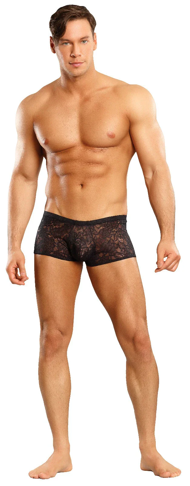 Men's Stretch Lace Mini Short Trunks, Black, L/XL - Image 3