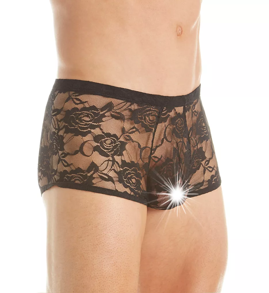 Men's Stretch Lace Mini Short Trunks, Black, L/XL - Image 4