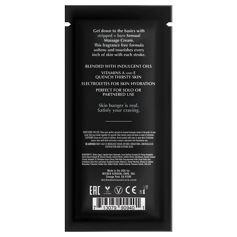 Stripped + Bare Unscented Massage Cream By Wicked Sensual Care, 10ml - Image 2