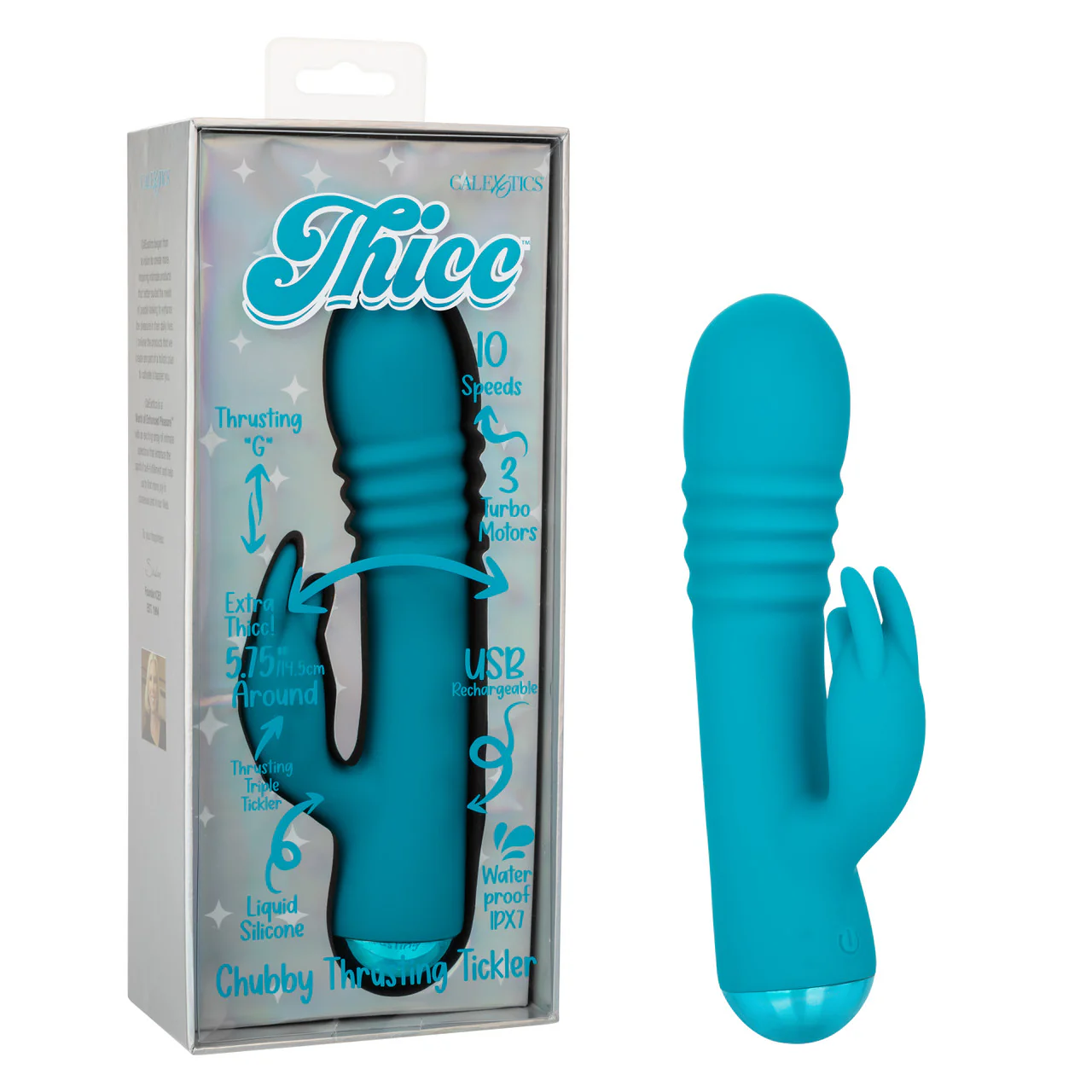 Thicc Teal Chubby Thrusting Tickler Vibrator - Image 3