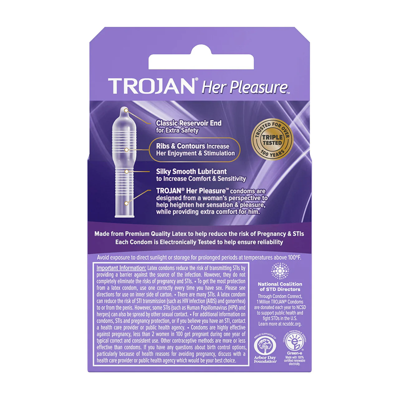 Trojan Her Pleasure Sensations Premium Lubricant Latex Condoms - 3 pk - Image 2