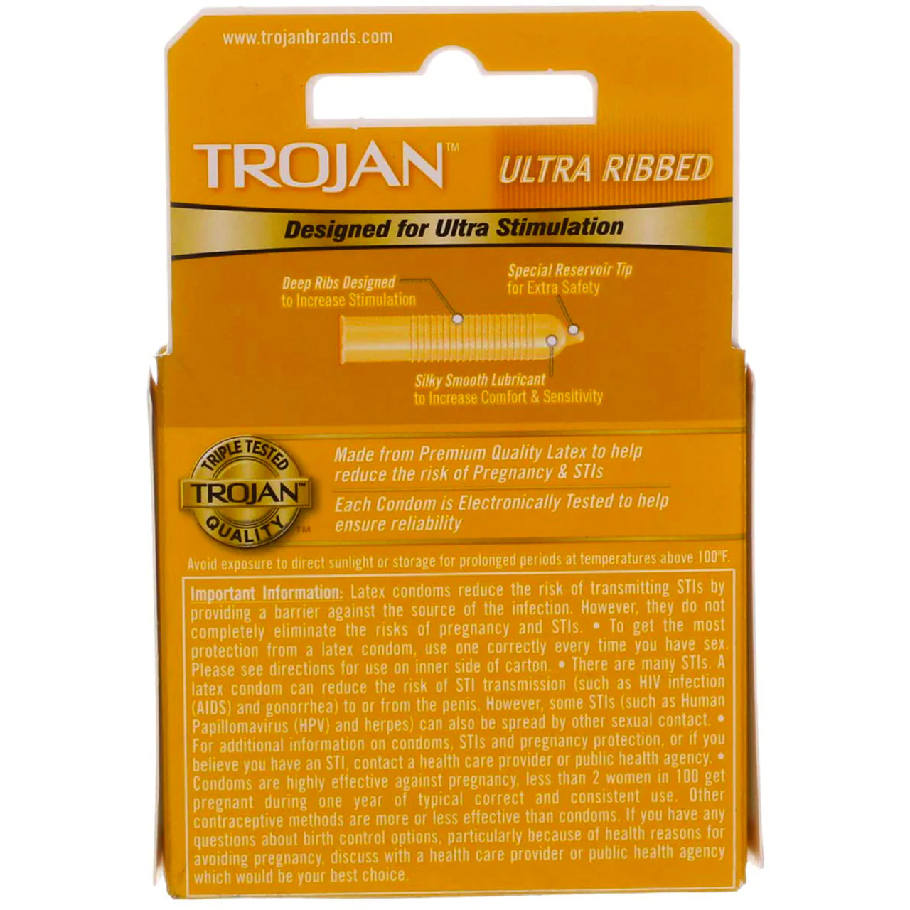 Trojan Ultra Ribbed Lubricated Latex Condoms - 3 pk - Image 2