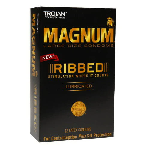 Trojan Magnum Ribbed Lubricated Condoms - 12 pk