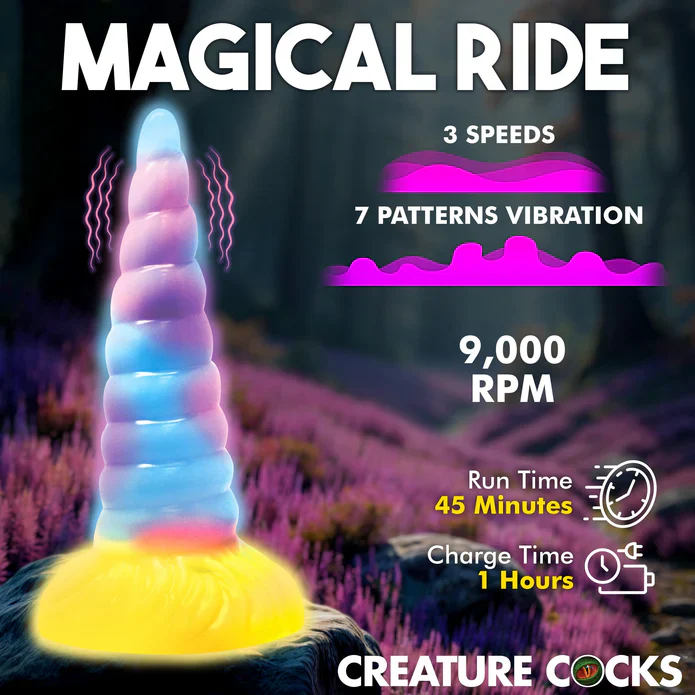 Unicorn Glow-in-the-Dark Vibrating Silicone Dildo by Creature Cocks - Image 2