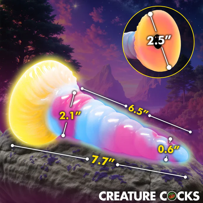Unicorn Glow-in-the-Dark Vibrating Silicone Dildo by Creature Cocks - Image 3