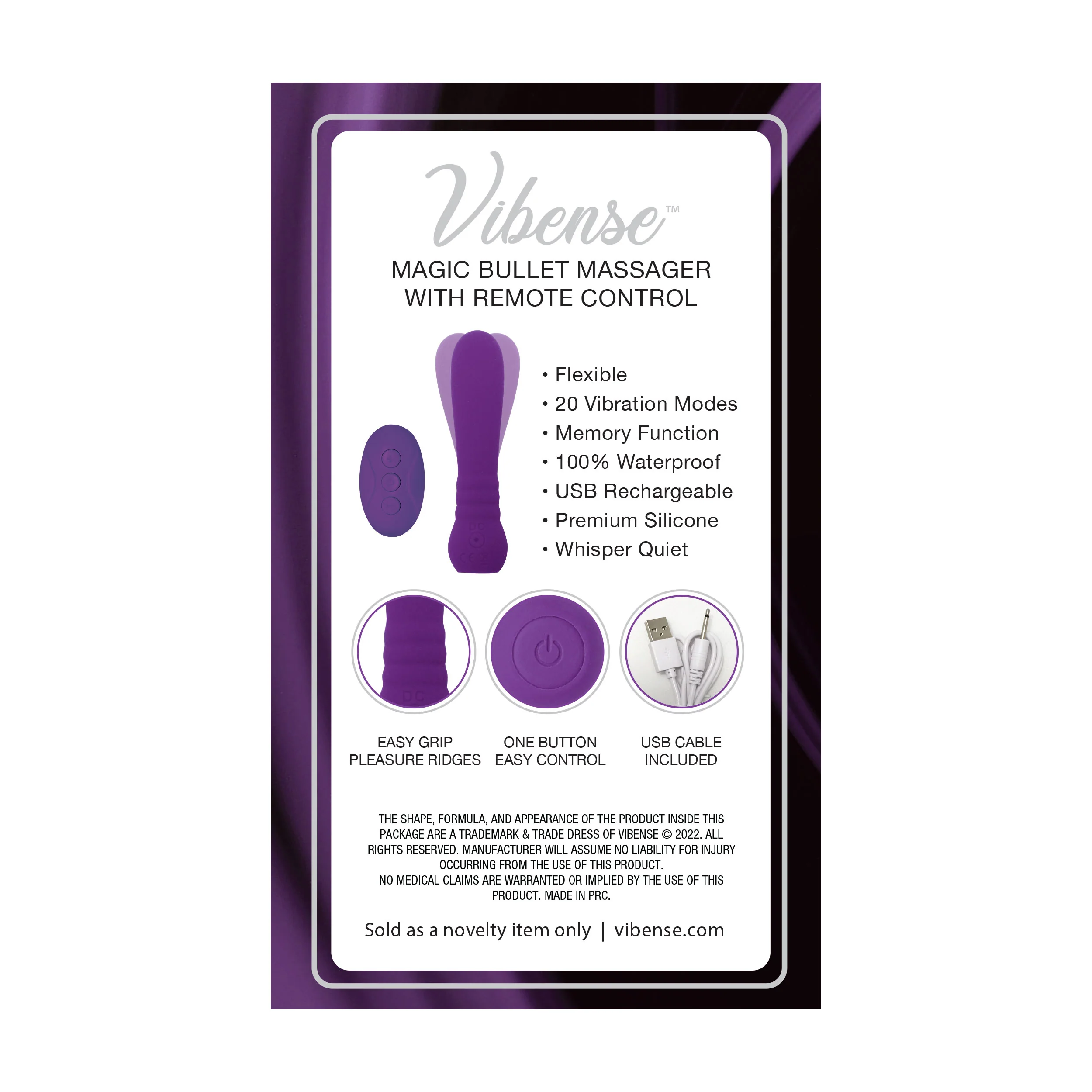 Vibense Magic Bullet Massage Vibrator with Remote in Purple - Image 4
