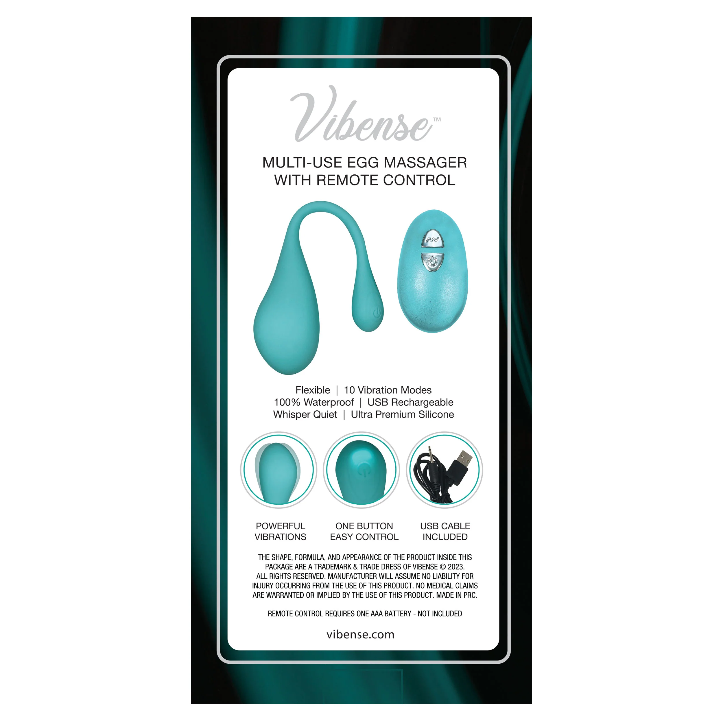 THE VIBENSE PLEASURE EGG MASSAGER WITH REMOTE - Teal - Image 3