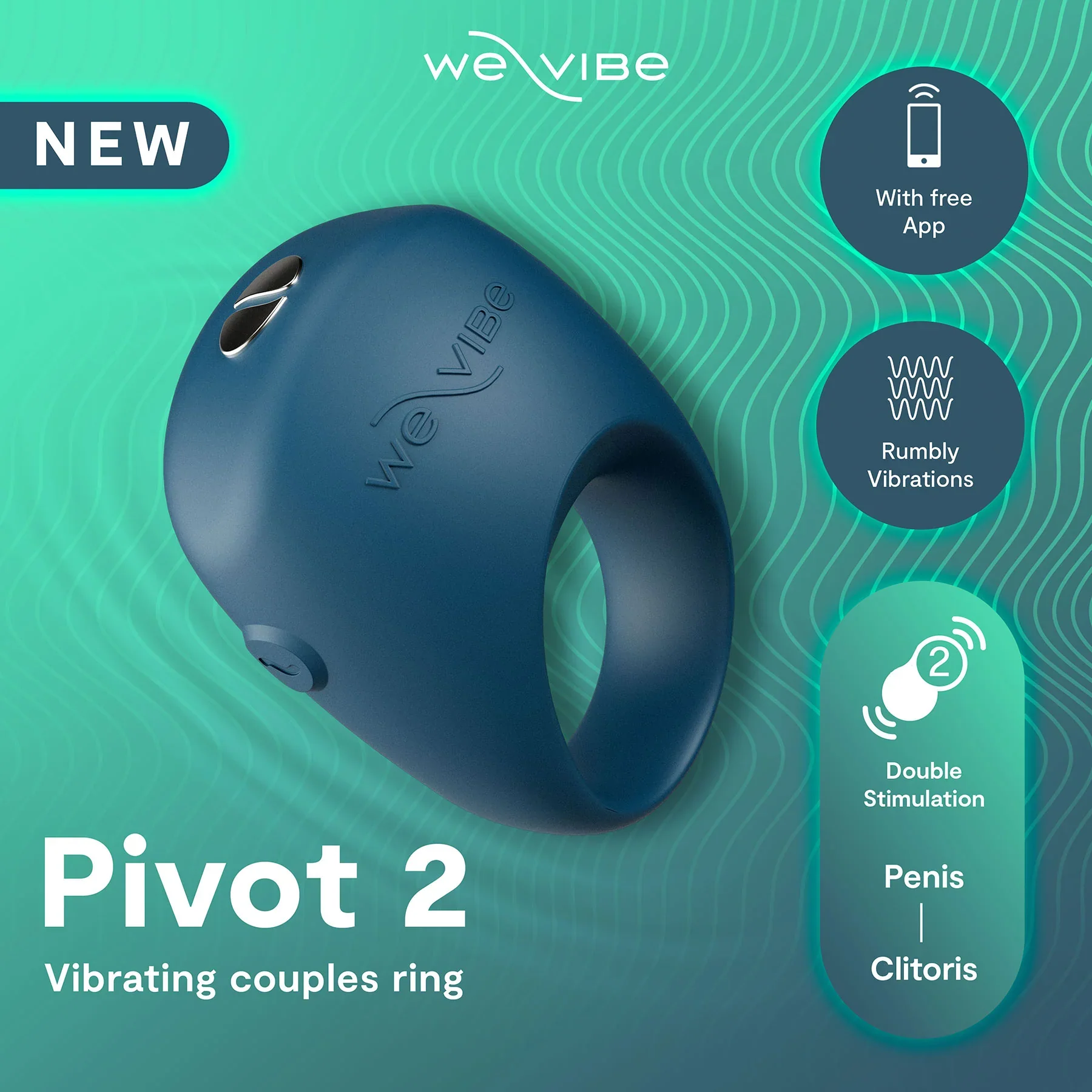We-Vibe Pivot 2 Vibrating Silicone Rechargeable Couples Ring - Image 6