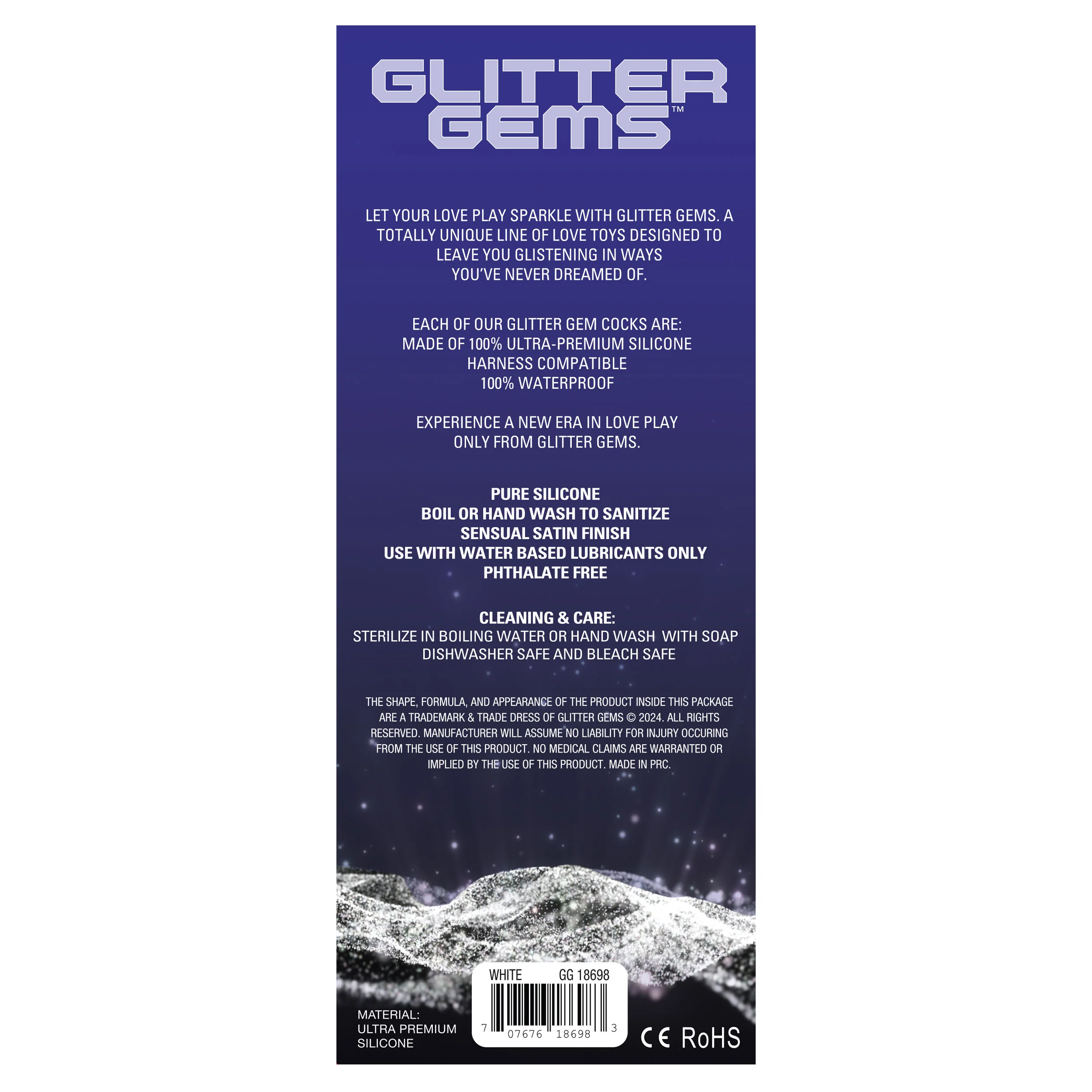 White Glitter Gems 7" Dildo in Ultra-Premium Silicone - Image 2