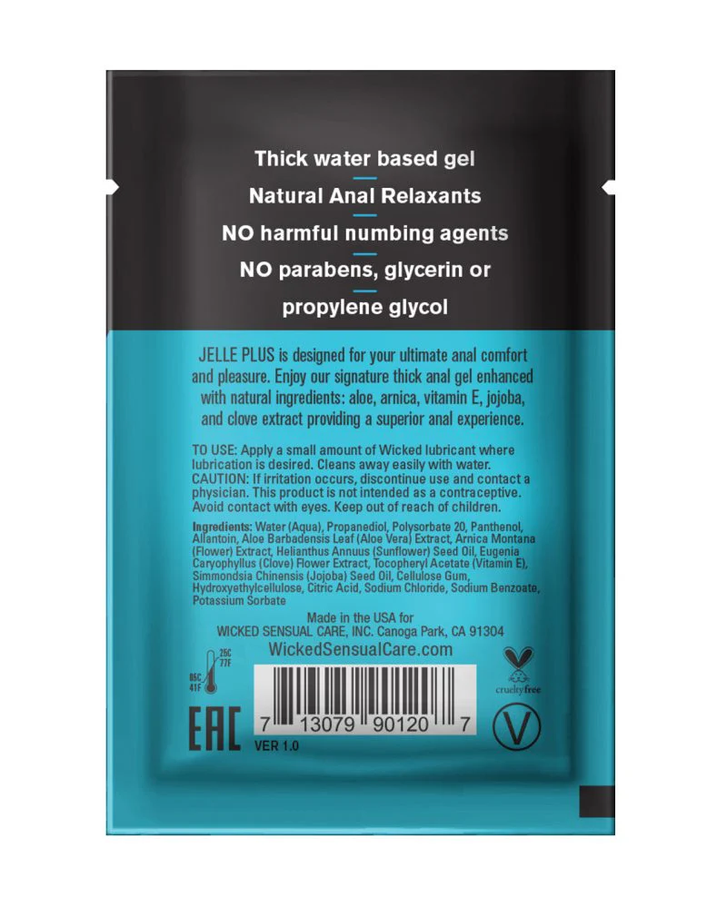 Wicked Jelle Plus Water Based Anal Lubricant with Relaxants 3ml Single-Use Foil - Image 2