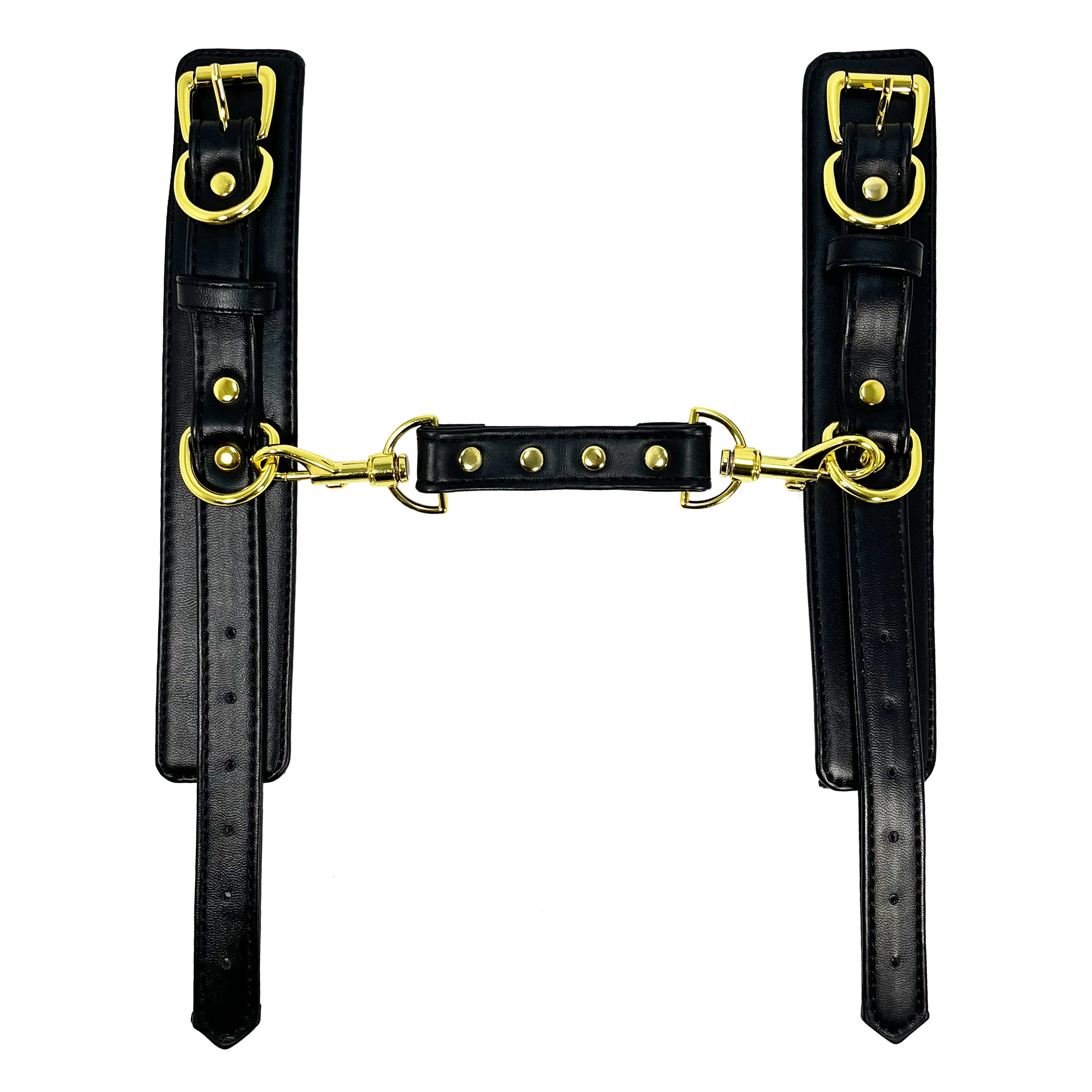 Wrist Cuffs with Brass-Toned Hardware by Fetish Pleasure Play in Black - Image 2